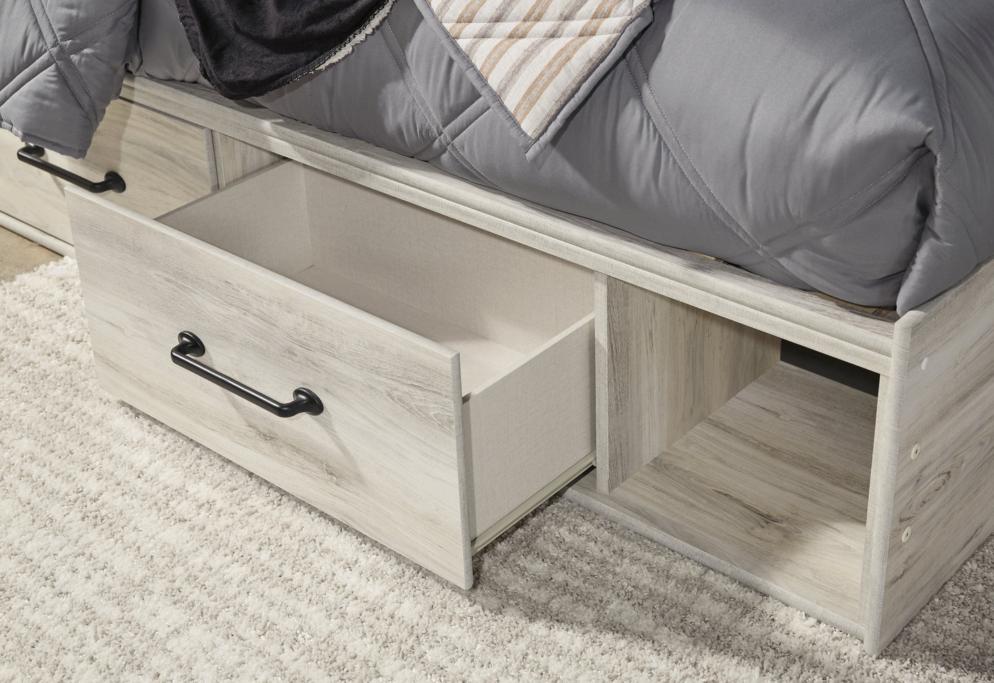 Cambeck Twin Panel Bed with 4 Storage Drawers with Mirrored Dresser