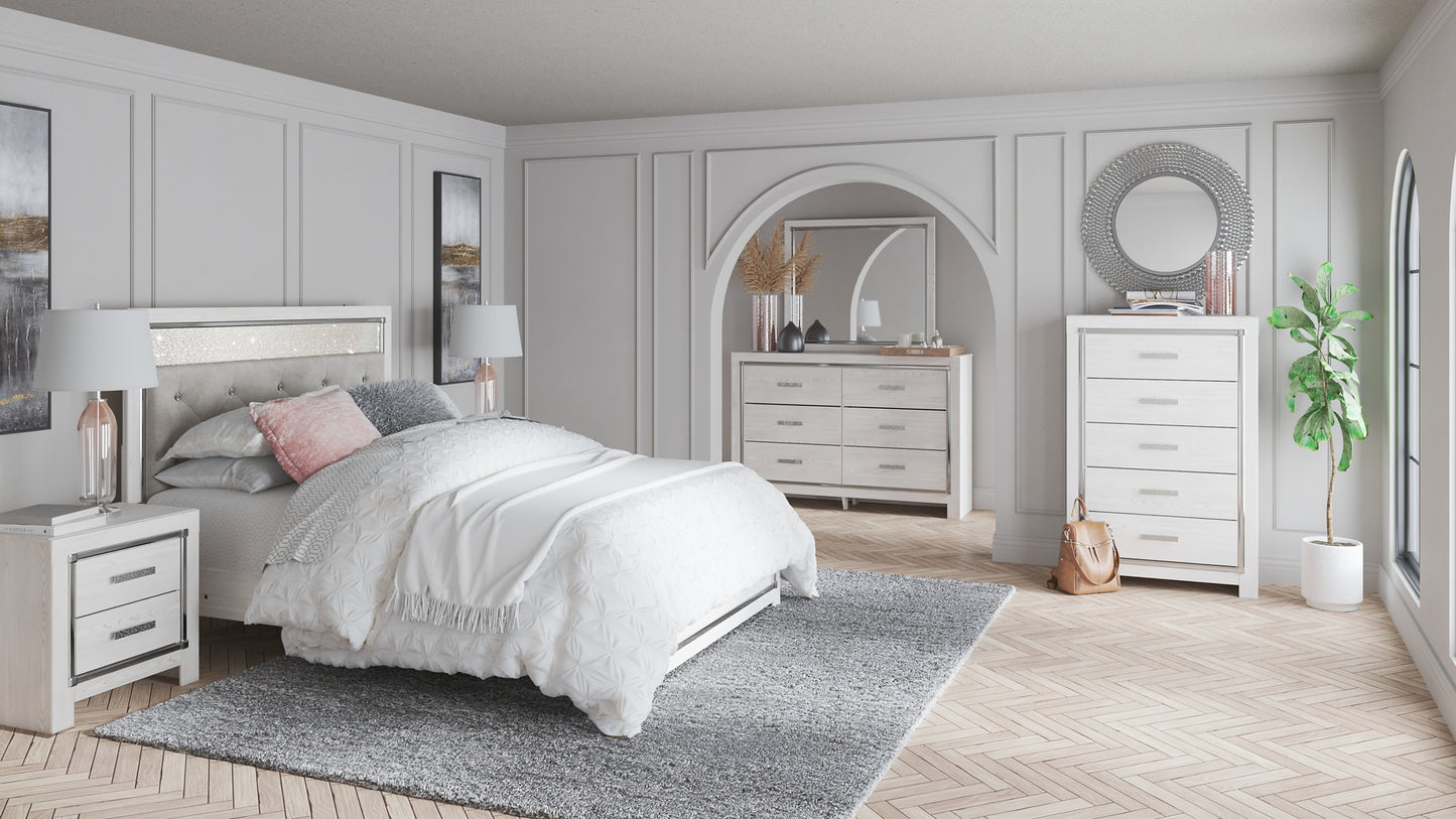 Altyra Queen Panel Headboard with Mirrored Dresser, Chest and 2 Nightstands